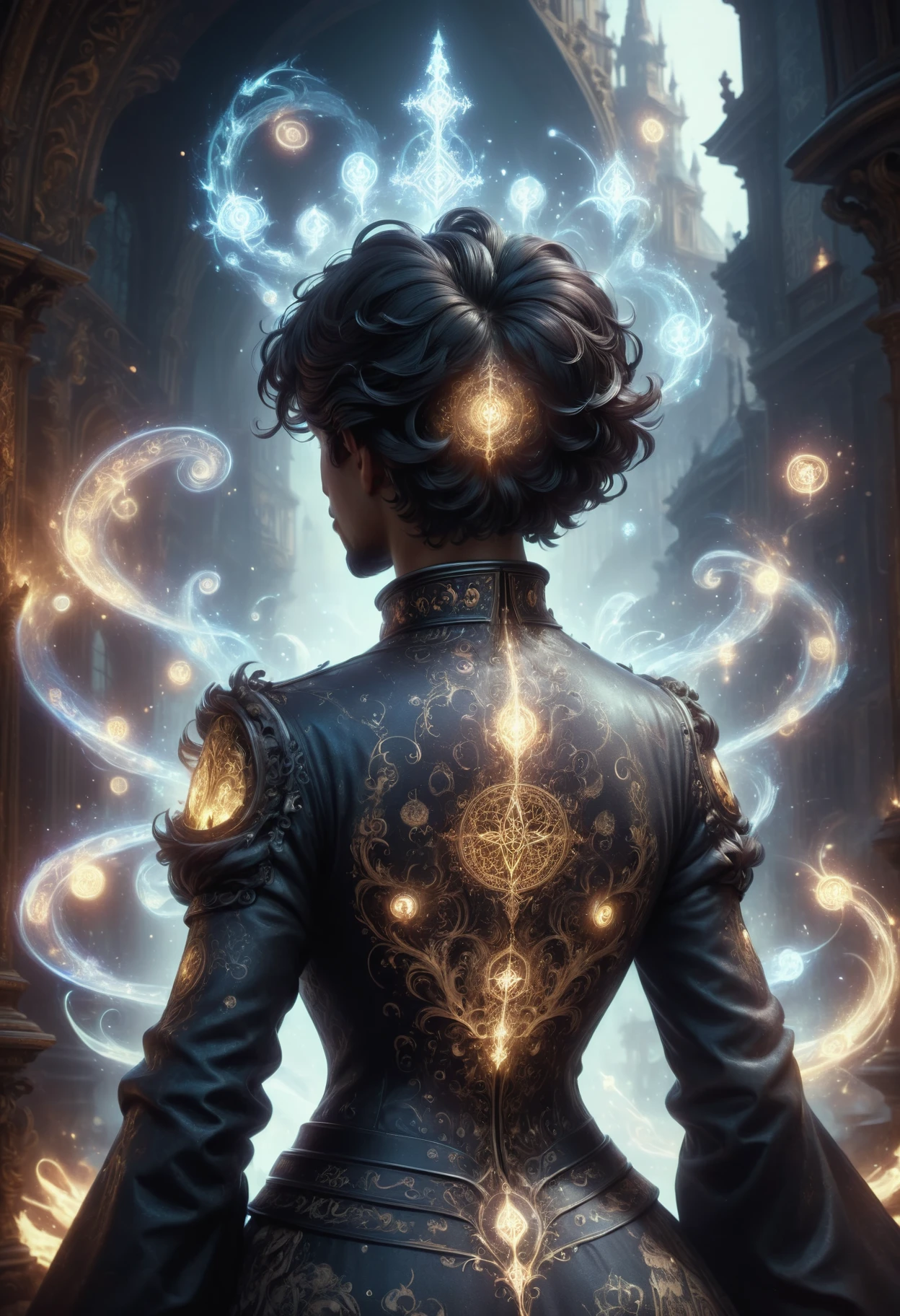 DonMM0rg4n4XL  baroque art, mythpunk, cultural exchange, gpu particle systems, frostbite engine, street art, gum bichromate printing, back view, cartoon,  marvelous opus, hd, visionary, anti-climax <lora:DonMM0rg4n4XL:1>