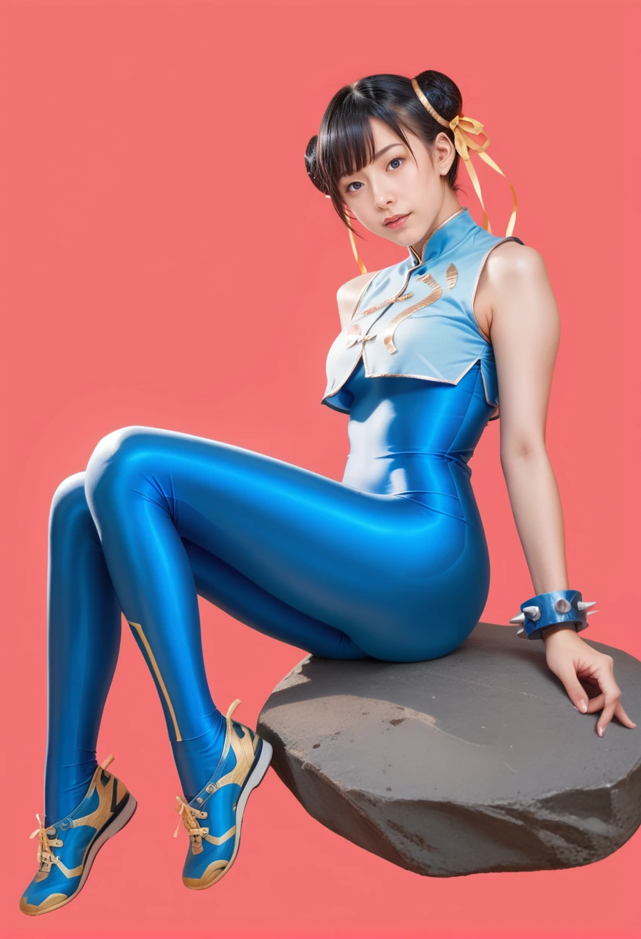 score_9,score_8_up,score_7_up,Super detailed,long legs,
black hair,1girl,solo,(((red background))),sitting on rock,,ruanyi0541,blue bodysuit,chinese clothes,spiked bracelet,<lora:0541 cunli alternate costume_pony:1>