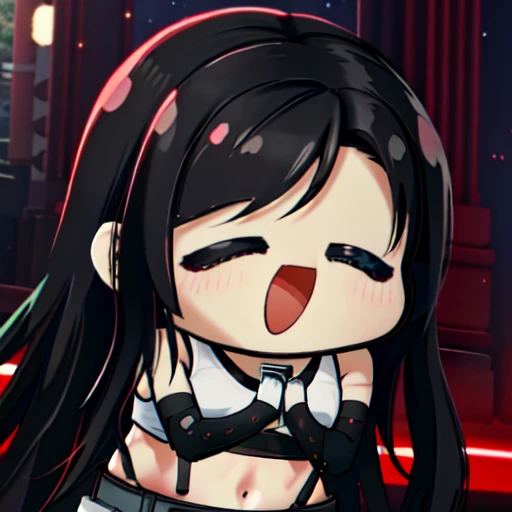 <lora:lovelysmile1.0:0.8>,
open mouth,smile,blush,^ ^,own hands together,simple background,
<lora:tifa_v2.3:0.8>,tifa lockhart,black hair,classic costume,(white tank top:1.2),red_fingerless_gloves,navel,midriff,black_detached_sleeves,
(masterpiece:1,2),best quality,masterpiece,highres,original,extremely detailed wallpaper,absurdres,deta,
perfect lighting,(extremely detailed CG:1.2),<lora:neg4all_bdsqlsz_V3.5:1>,detailed face,beautiful face,(detailed eyes, deep eyes),