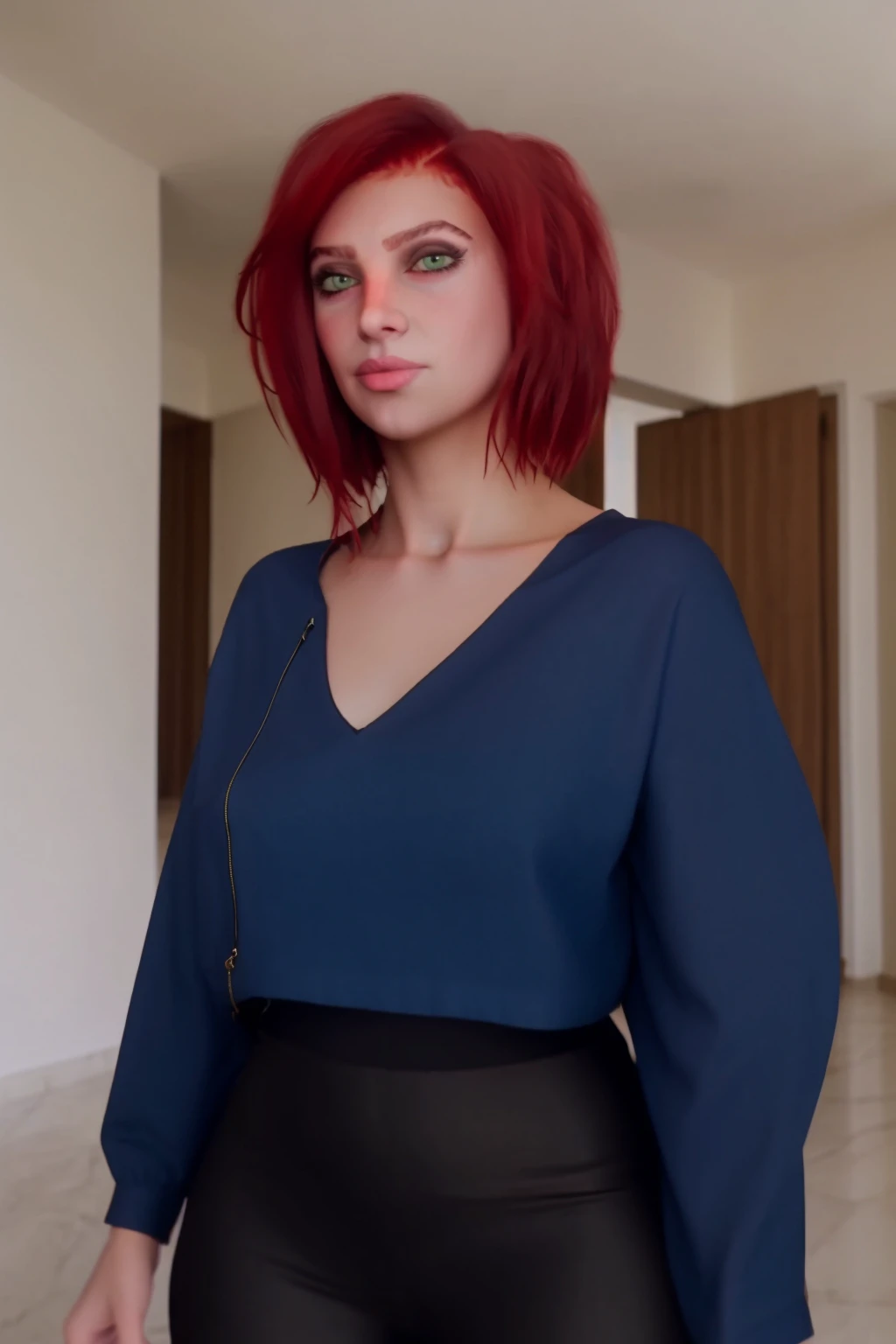 <lora:Monna_Haddid_Virtual_Influencer_v2_SD1.5_by_UOC:1> ,monnahaddidofficial, monna haddid official, monnahaddid, 1girl, solo, red hair, green eyes, videooutfit6