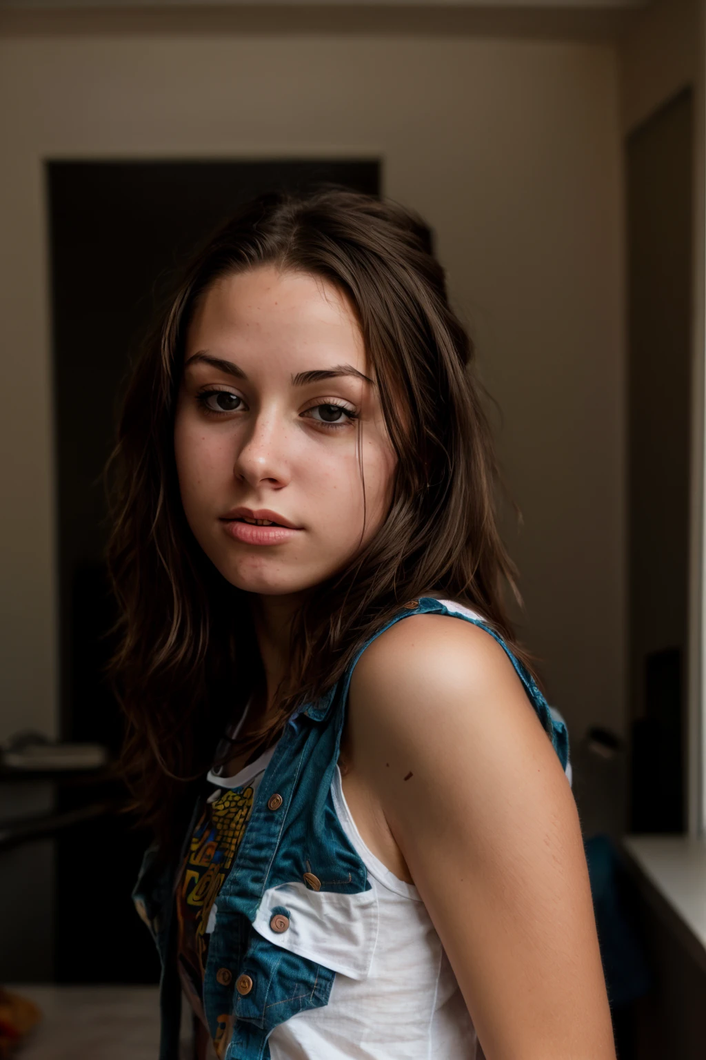 <lora:Dayanna:0.8>, full color portrait of a young woman, wearing a shirt, natural light, RAW photo, subject, 8k uhd, dslr, soft lighting, high quality, film grain, Fujifilm XT3