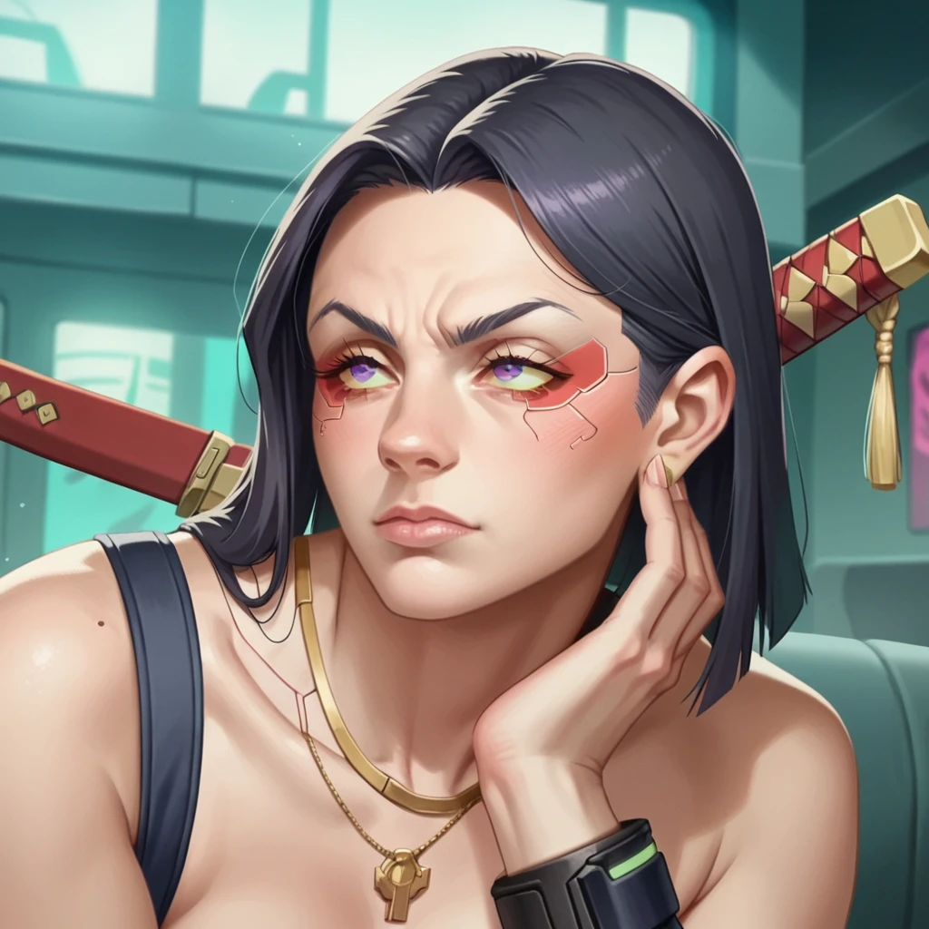1mechanical girl,ultra realistic details, portrait, global illumination, shadows, octane render, 8k, ultra sharp,intricate, ornaments detailed, cold colors, metal, egypician detail, highly intricate details, realistic light, trending on cgsociety, glowing eyes, facing camera, neon details, machanical limbs,blood vessels connected to tubes,mechanical vertebra attaching to back,mechanical cervial attaching to neck,sitting,wires and cables connecting to head