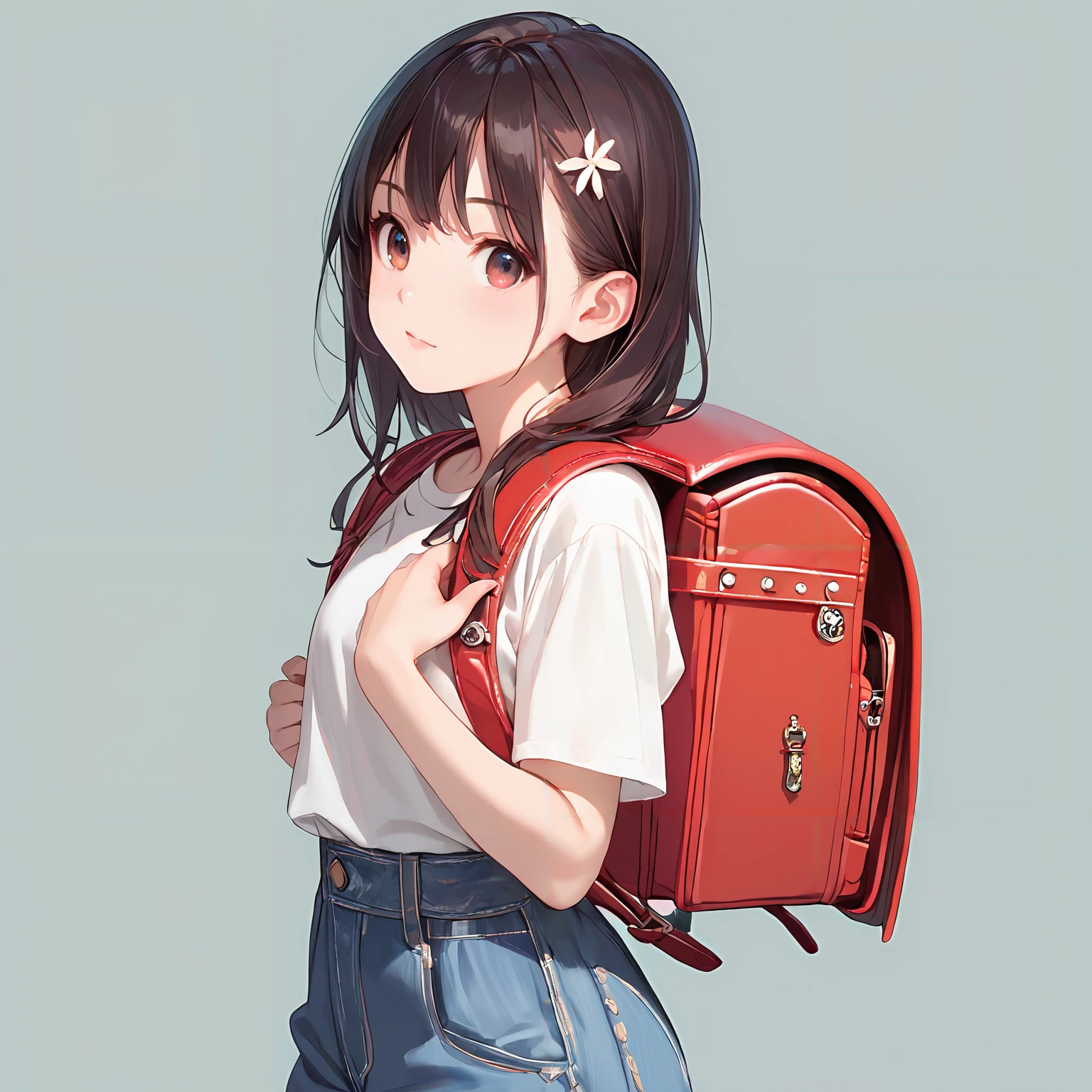 score_9, score_8_up, score_7_up,source_anime, high res image,masterpiece,best quality,girl,cowboy shot,cute face,simple background, <lora:randoseru_Pony_V1.0:0.7>randoseru,red backpack