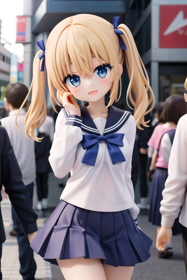insanely detailed, absurdres, ultra-highres, ultra-detailed, best quality,
1girl, solo, nice hands, perfect hands,
BREAK
(wearing sailor school uniform, dark blue pleated skirt, white shirt),
(;3, smug, open mouth:1.3), fangs
BREAK
standing, hand on own face, 45 angle,
from below, cowboy shot, looking at viewer, tilt head
BREAK
slender, kawaii, perfect symmetrical face, ultra cute girl, ultra cute face, ultra detailed eyes, ultra detailed hair, ultra cute, ultra beautiful
BREAK
in harajuku, shibuya, tokyo, street, crowd, cityscape,
small breasts
BREAK
(gold blonde) hair, (short:1.3) twintails, blue eyes, blue hair ribbon, hair between eyes