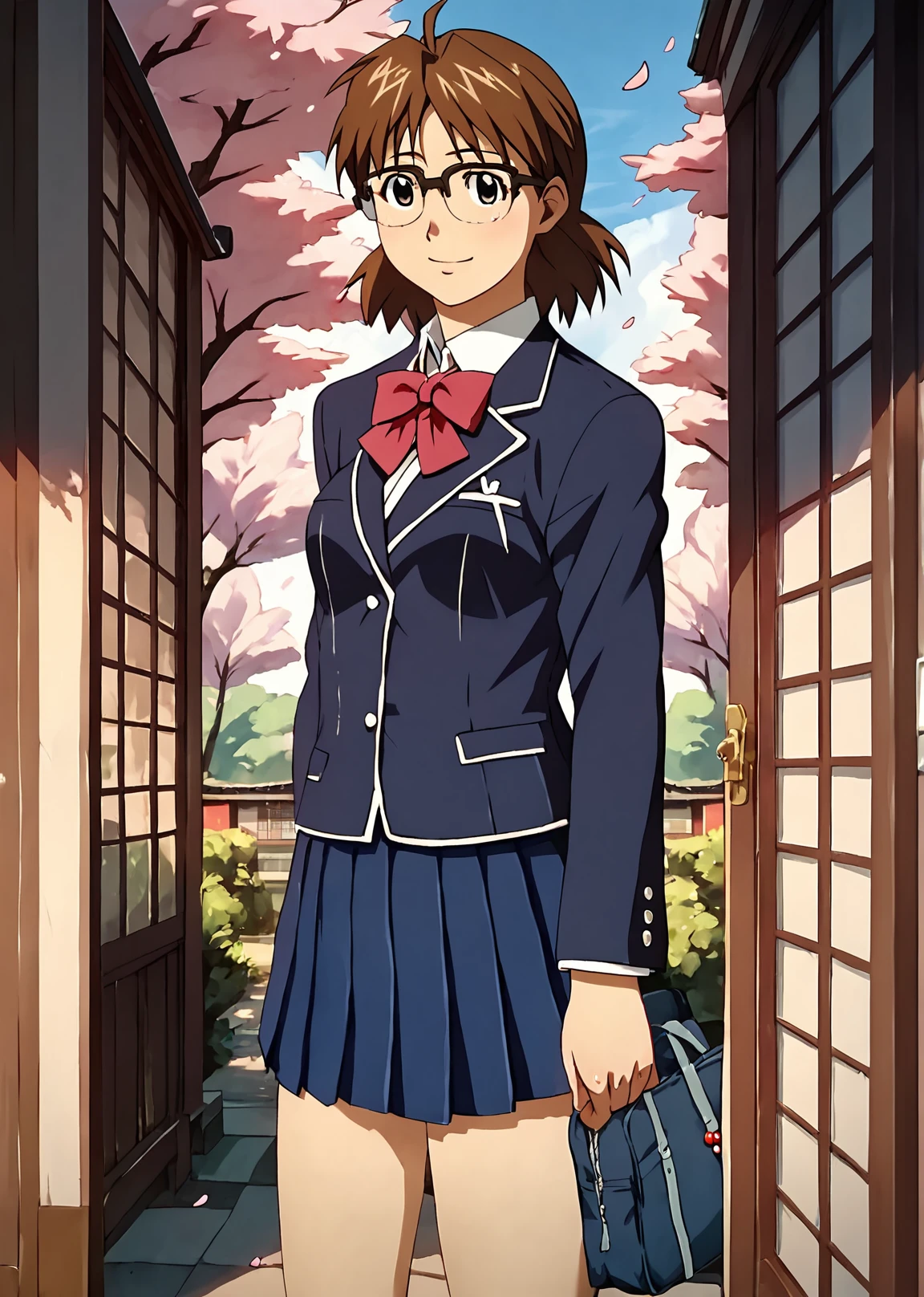 score_9, score_8_up, score_7_up, score_6_up, Detailed Background, BREAK
 <lora:Sheska:0.8>, 1girl, Sheska, brown hair, glasses, schoolgirl outfit, cherry blossom,