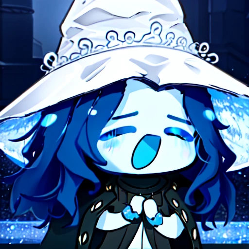 <lora:lovelysmile1.0:1>,
1girl,white headwear,blue skin,open mouth, , smile, blush, , ^ ^, speech bubble, own hands together, 
(masterpiece:1,2),best quality,masterpiece,highres,original,extremely detailed wallpaper,absurdres,deta,
perfect lighting,(extremely detailed CG:1.2),<lora:neg4all_bdsqlsz_V3.5:1>,detailed face,beautiful face,(detailed eyes, deep eyes),<lora:RanniV4LoRA:0.6>,IncrsRanni,