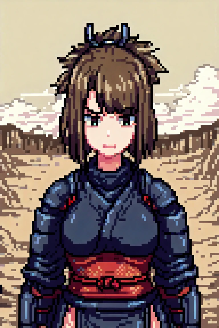 1girl, samurai, upperbody,  dust wasteland  <lora:Pixel_Art_XL:1>