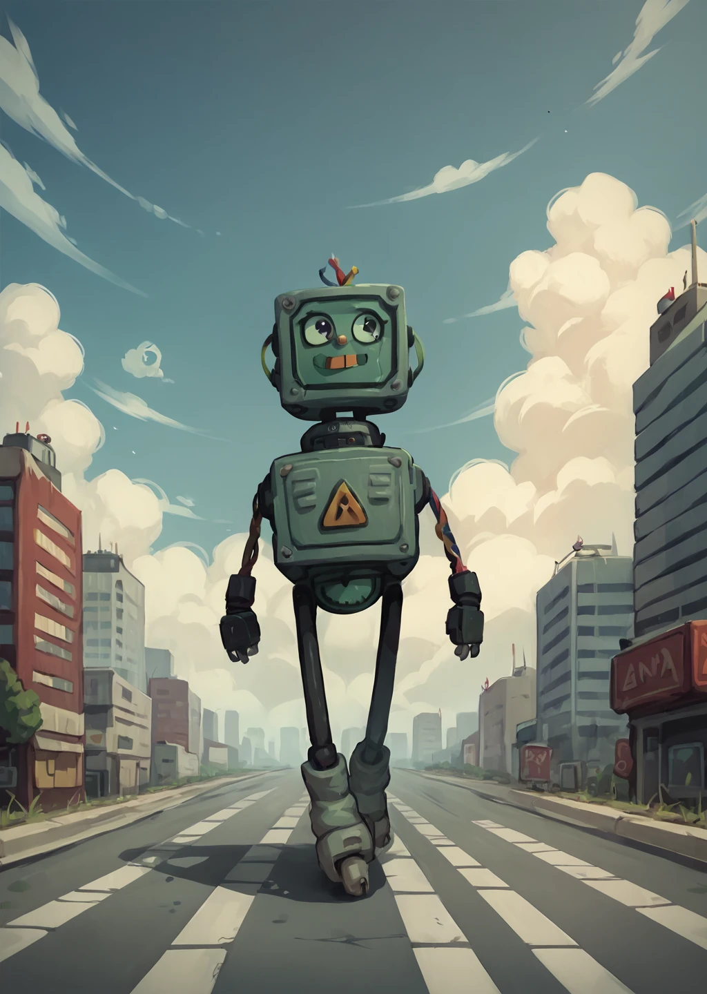 score_9, score_8_up, score_7_up, score_6_up, <lora:Electracey:0.8>, robot, 1girl, solo, walking, city, day, clouds, epic, detailed background,