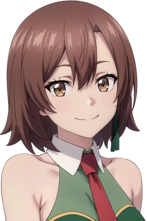 solo, 1girl, looking at viewer, 2D, anime, anime coloring, upper body, (simple background, solid white background:1.3), <lora:lola-oredakehaireru:0.8>, lola metrose, necktie, smile
