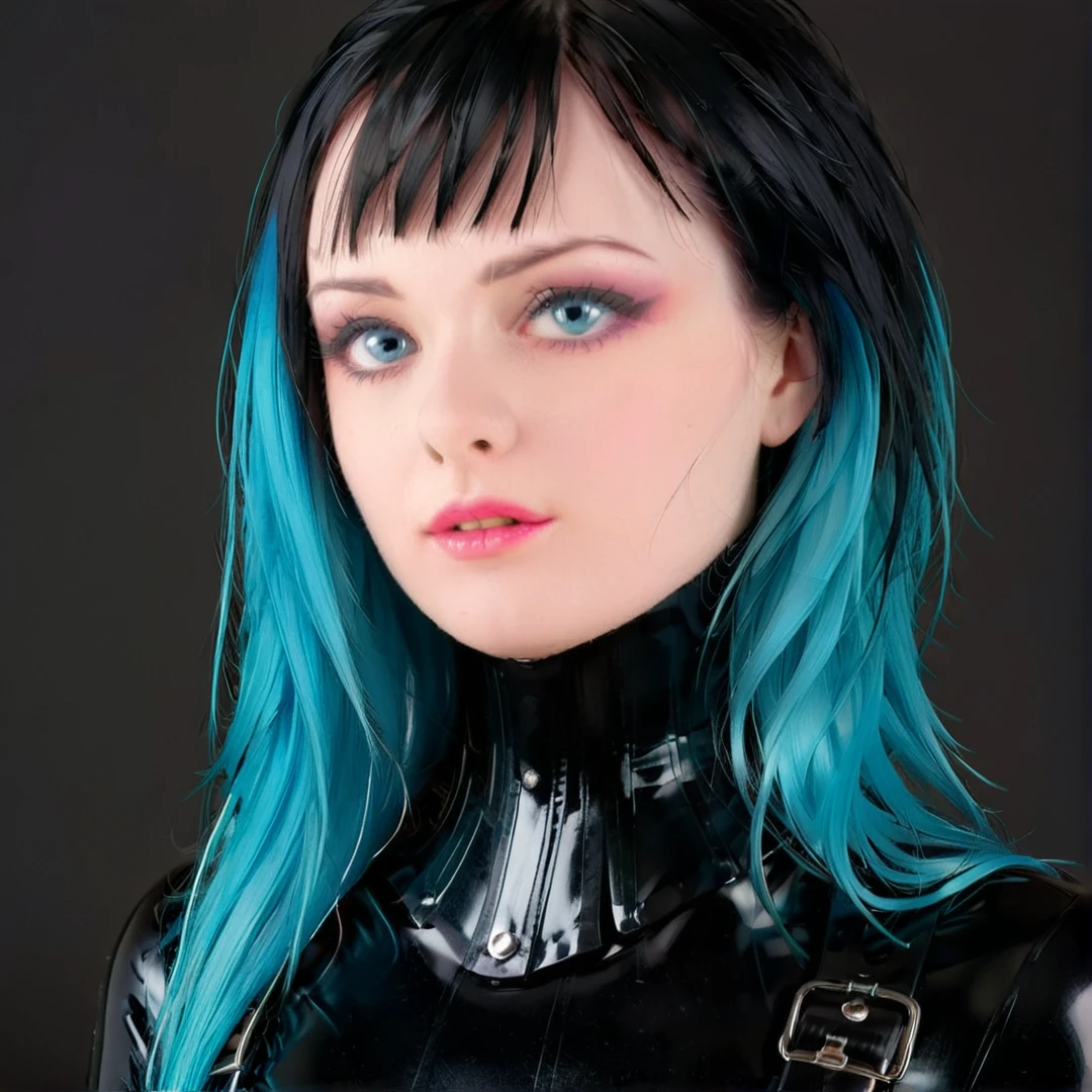 <lora:neckcorset:0.5> pale skinned emo goth girl with blue eyes and multicolored hair, black latex clothes, head and shoulders, Masterpiece;highly detailed; extreme,octane render, zbrush, blender, 3d,post-processing,HDR; lightning; volumetric; cinematic; ray tracing; RTX;radiant light rays,subsurface scattering,soft edge lighting,realistic shadows;vibrant colors,high-res, 8k,16k,32k,Playful shadows dance across her face,