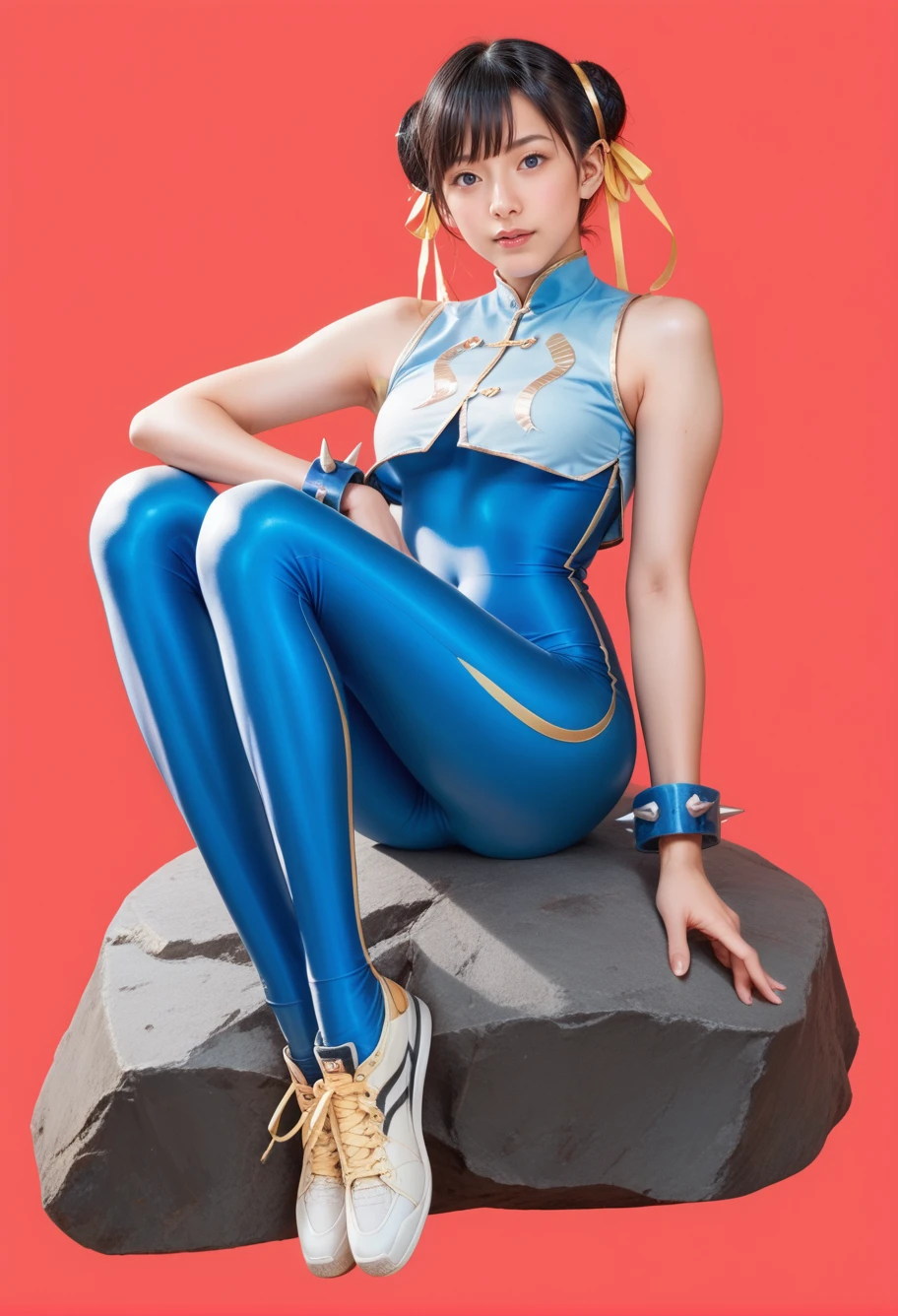 score_9,score_8_up,score_7_up,Super detailed,long legs,
black hair,1girl,solo,(((red background))),sitting on rock,,ruanyi0541,blue bodysuit,chinese clothes,spiked bracelet,sneakers,<lora:0541 cunli alternate costume_pony:0.9>