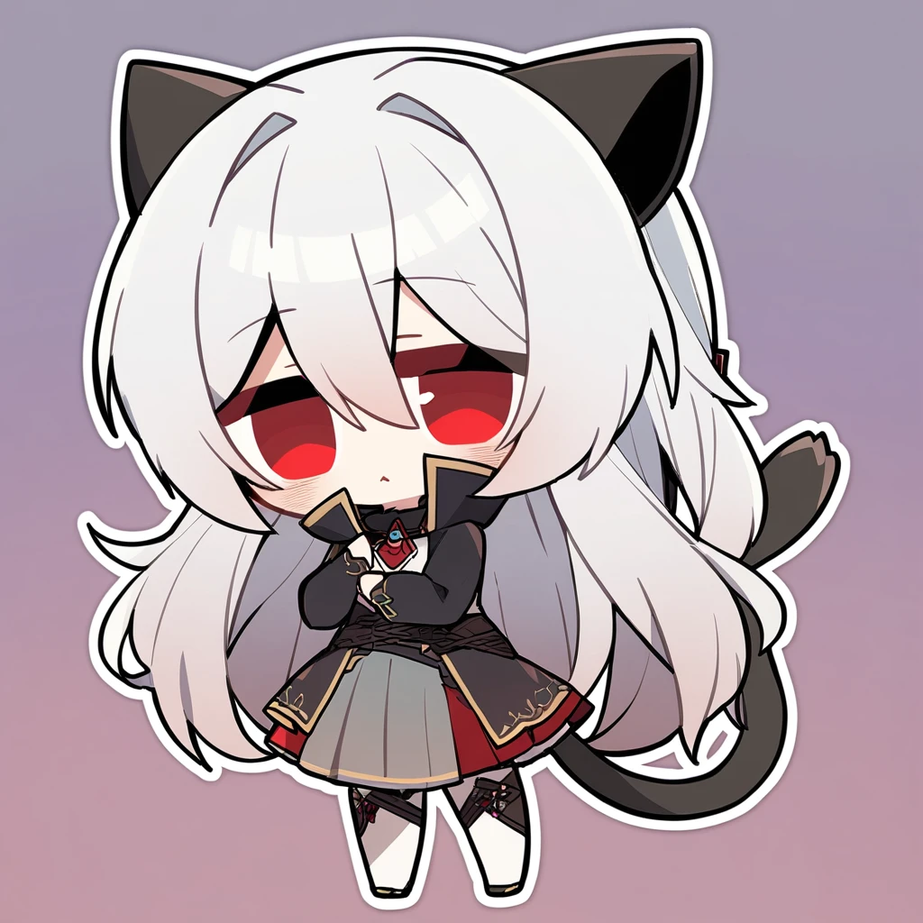 1girl,
solo, chibi, grey hair, long hair, red eyes, tail, animal ears, cat tail, cat ears
<lora:mki-ani3-style1-000050:1>