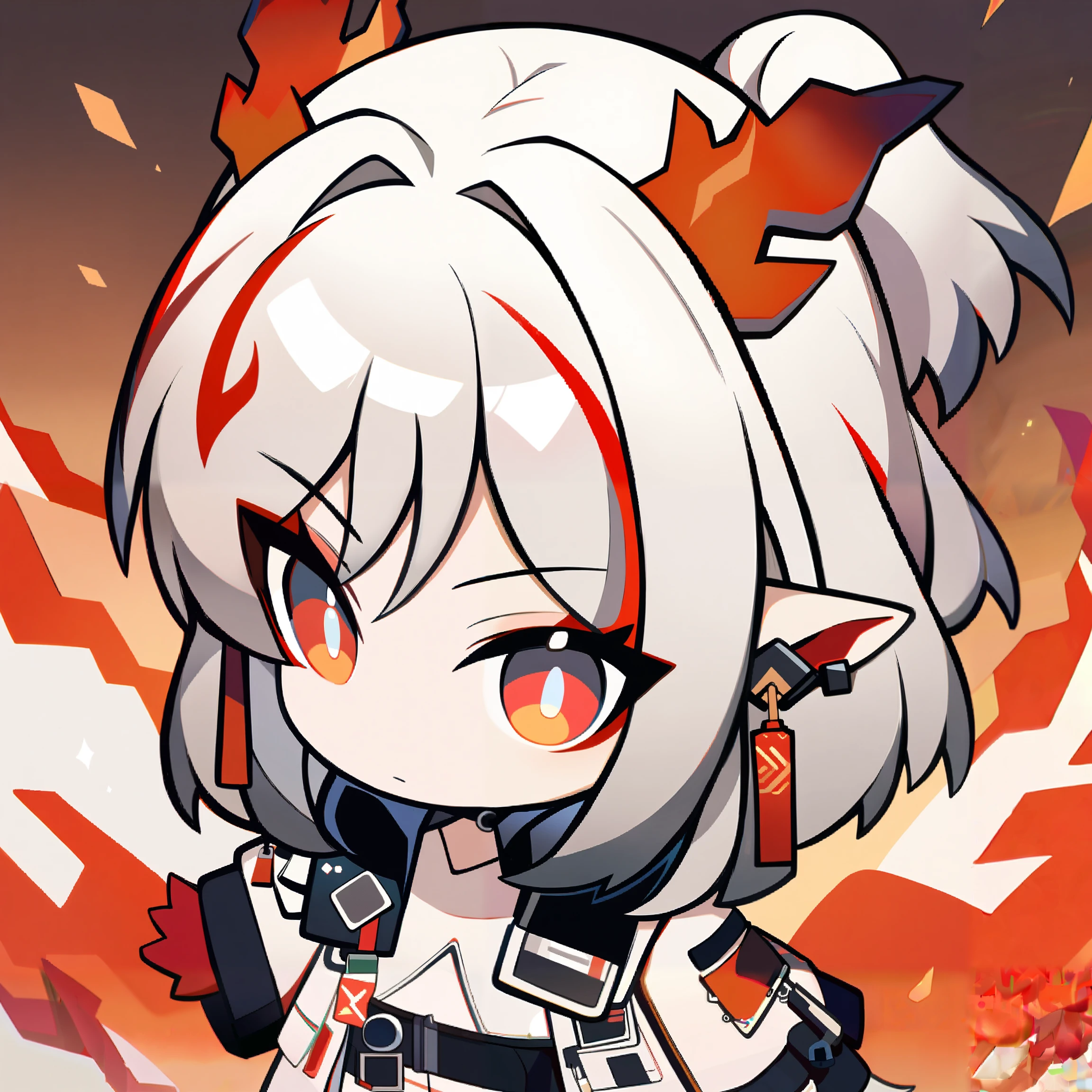 1girl, chibi, solo, nian_(arknights), arknights, white_hair, 2 yataghan, looking_at_viewer, masterpiece, best quality, detailed