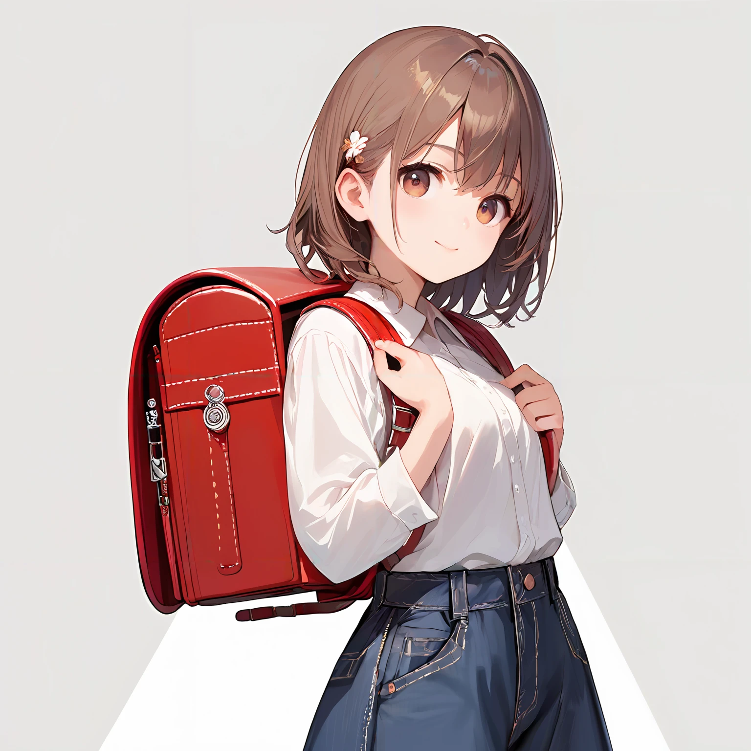 score_9, score_8_up, score_7_up,source_anime, high res image,masterpiece,best quality,girl,cowboy shot,cute face,simple background, <lora:randoseru_Pony_V1.0:0.7>randoseru,red backpack
