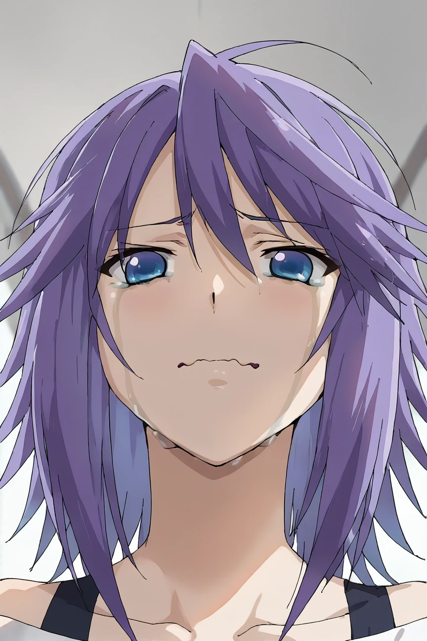 score_9, score_8_up, score_7_up, source_anime,Shirayuki Mizore, purple hair, messy hair, blue eyes, lollipop in mouth,<lora:Shirayuki_Mizore_Pony:1>,pout, tear up, wavy mouth, tears, (meme face, meme), from below, face focus, best quality, masterpiece