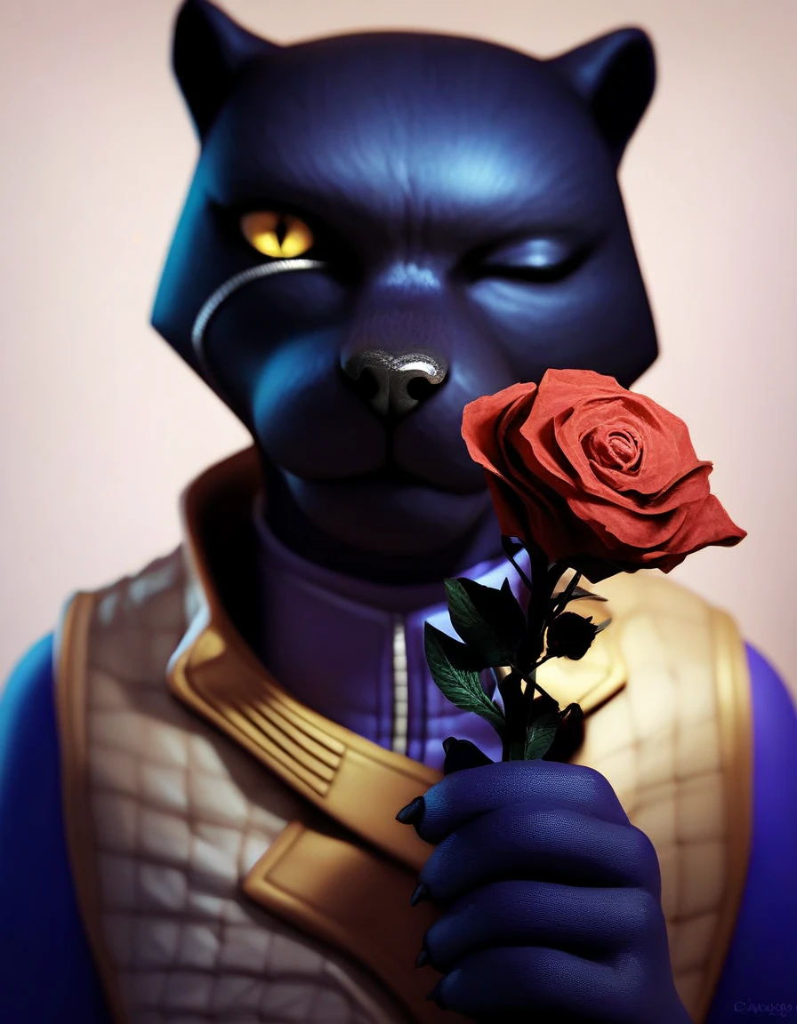 score_9, score_8_up, score_7_up, score_6_up, score_5_up, score_4_up,  <lora:Panther_Caroso:1> panther caroso, holding rose, wink, looking at viewer, pov, source_furry,