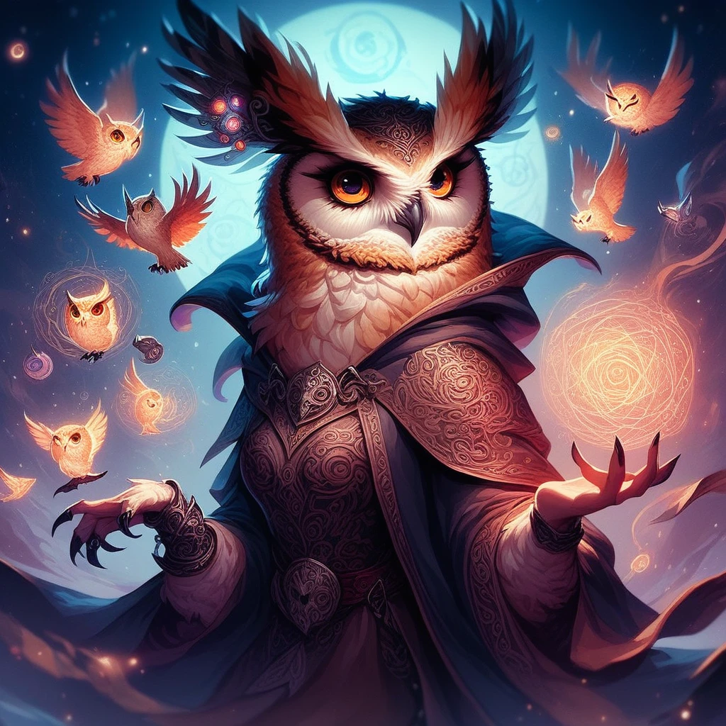 score_9, score_8_up, score_7_up, owlkin, witch casting a spell, digital art