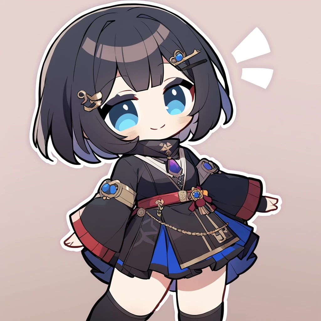 1girl,
solo, chibi, smile, blue eyes, hairpin, black hair, blush, short hair
<lora:mki-ani3-style1-000050:1>