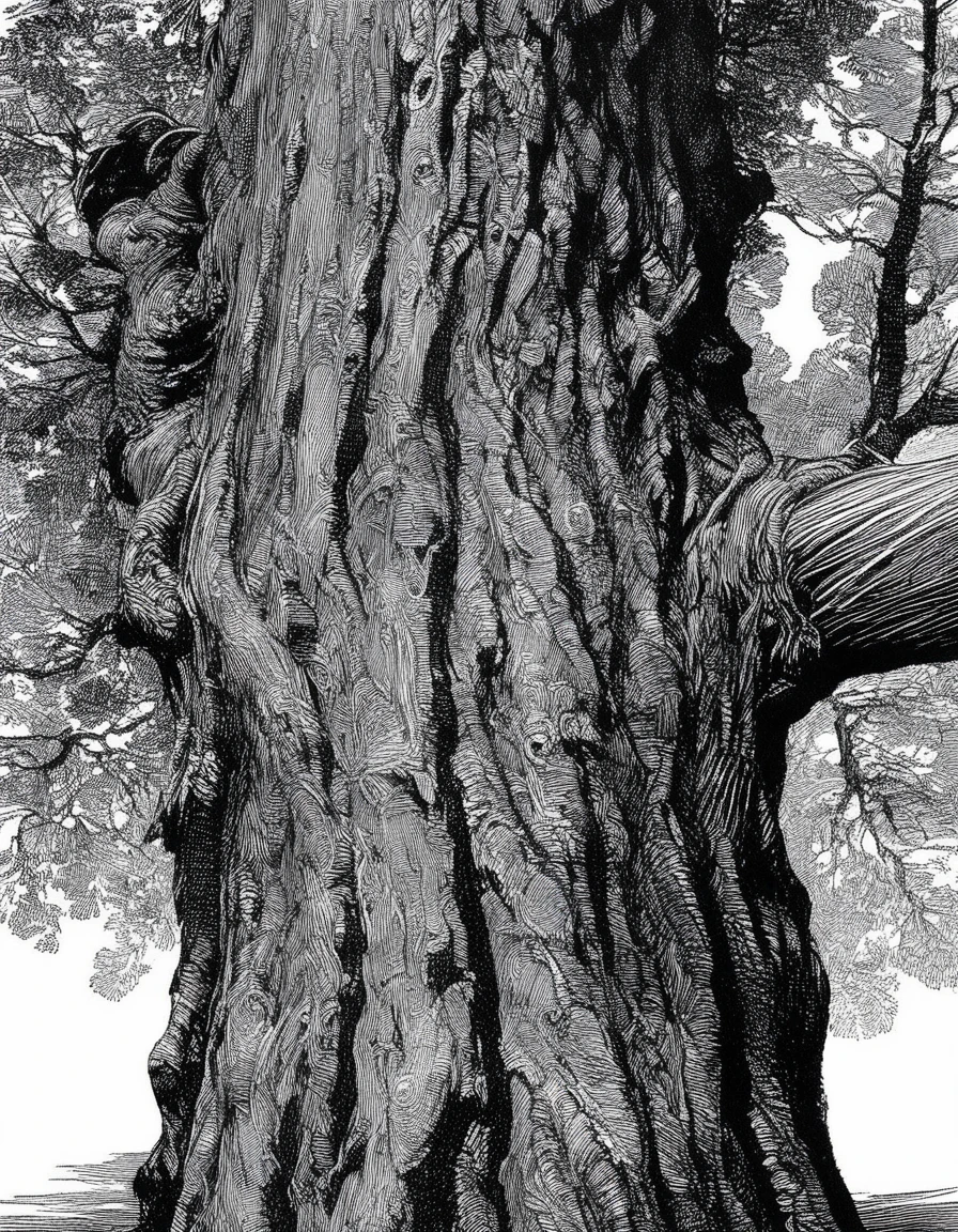 tree trunk, extreme up close shot, franklin booth style <lora:franklin_booth_style_sdxl_v7:1>