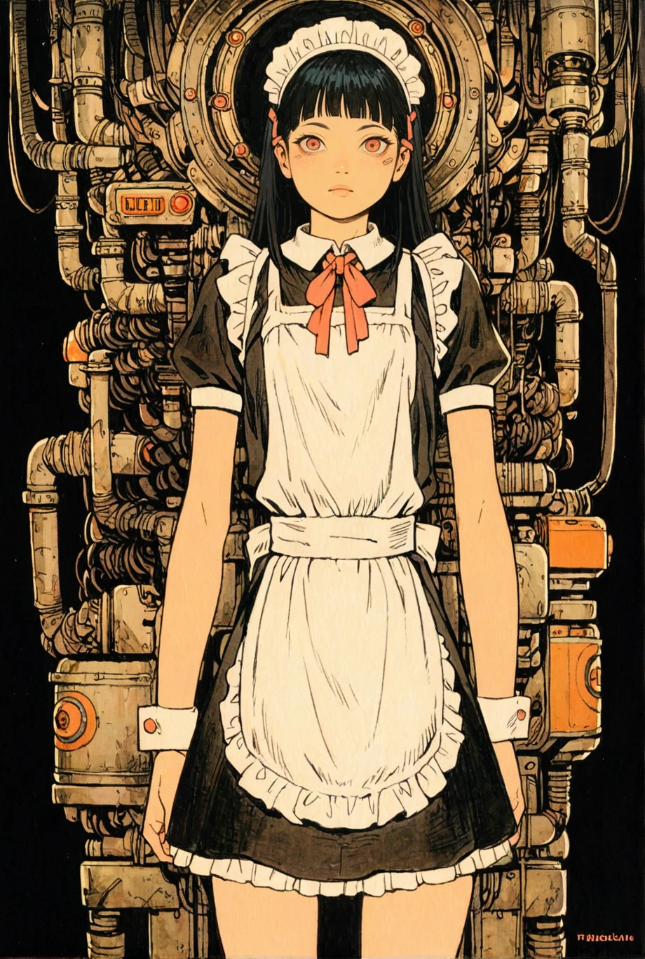 1girl,black hair,maid outfit,solo,cowboy shot,machine
white bakcground,tatsuyuk,looking at viewer,
<lora:Perfect Hands:1> <lora:age_slider_v4:-3> <lora:tatsuyuk:0.8>, score_9, score_8_up, score_7_up, score_6_up, score_5_up, score_4_up,zPDXL