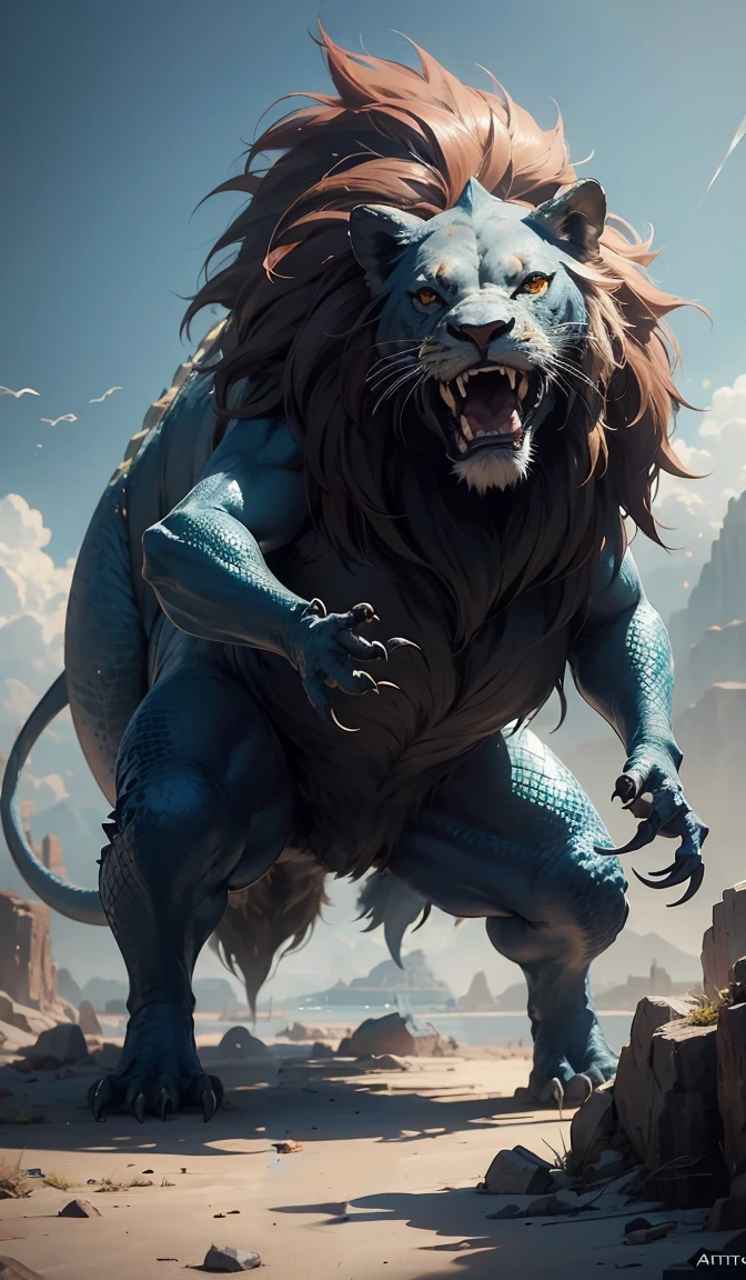 the legendary island sized lion lizard, made by Stanley Artgerm Lau, WLOP, Rossdraws, ArtStation, CGSociety, concept art, cgsociety, octane render, trending on artstation, artstationHD, artstationHQ, unreal engine, 4k, 8k,