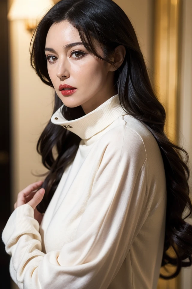 1girl,solo,dress,black hair,turtleneck,black dress,long hair,looking at viewer,brown eyes,
best quality,masterpiece,illustration,Amazing,finely detail,masterpiece,official art,extremely detailed CG unity 8k wallpaper,incredibly absurdres,huge filesize,ultra-detailed,highres,extremely detailed,realistic,,<lora:Monica Bellucci_20240514164550:0.8>
