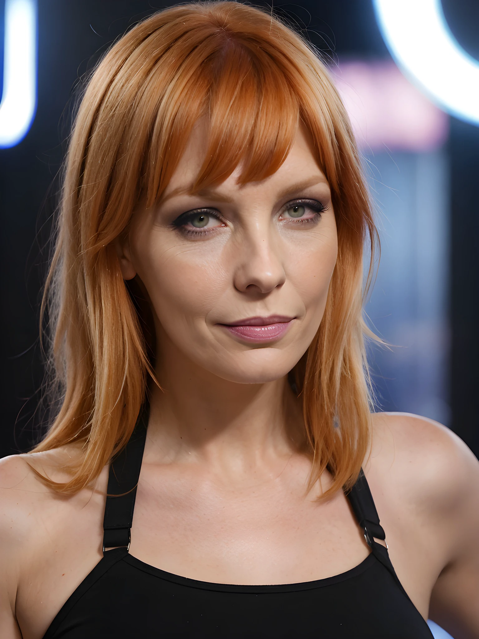 close-up photo of K3llyR31lly_V1-Emb , wearing casuals, makeup, eyeshadow, in the middle of a nightclub, 8k uhd, high quality, dramatic, dramatic lighting, realistic , lifelike texture
