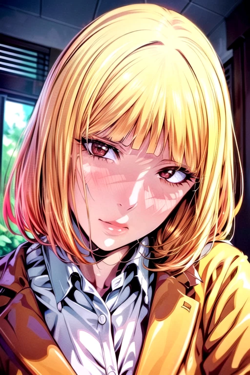 (Light hearted Painting:1.3) of (Detailed illustration:1.3),(Sad:1.3) <lora:hana midorikawa:0.75>, (1girl:1.1), eyelashe, short hair, hime cut, blonde hair, looking at viewer, face, high quality, highres, masterpiece, <lora:add_detail:0.75>, <lora:vividWatercolors_10:0.75>, wtrcolor style,(by Artist Steve Ditko:1),(Synthetism:1),(Velvia:1),(close portrait:1.3),(Feminine:1.4),(beautiful:1.4),(attractive:1.3),handsome,calendar pose,perfectly detailed eyes,studio lighting,thematic background