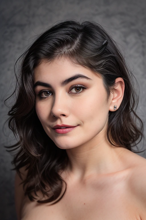 DEN_leelookat_SG,
(headshot:1.2) portrait on a (plain grey background:1.2), (headshot:1.2), (face focus:1.1), windswept chaotic hair, soft lighting, low contrast, low saturation,
bokeh, f1.4, 40mm, photorealistic, raw, 8k, textured skin, skin pores, intricate details  <lora:epi_noiseoffset2:1>, epiCRealism
