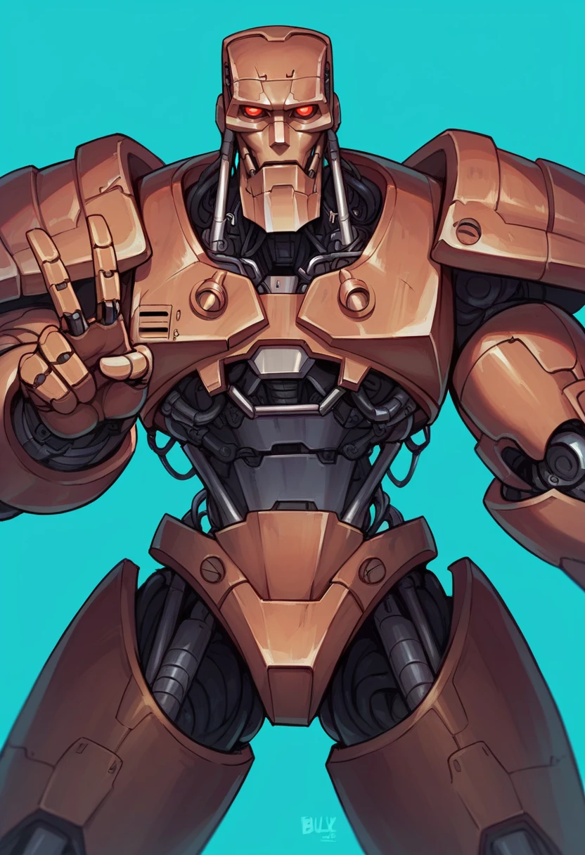 score_9, score_8_up, score_8, source_anime, <lora:Hammerstein:0.65> robot, heavy armor, bulky, humanoid robot, no humans, science fiction, mecha, solo, glowing, red eyes, view from front, v sign, 
simple background, light blue background,