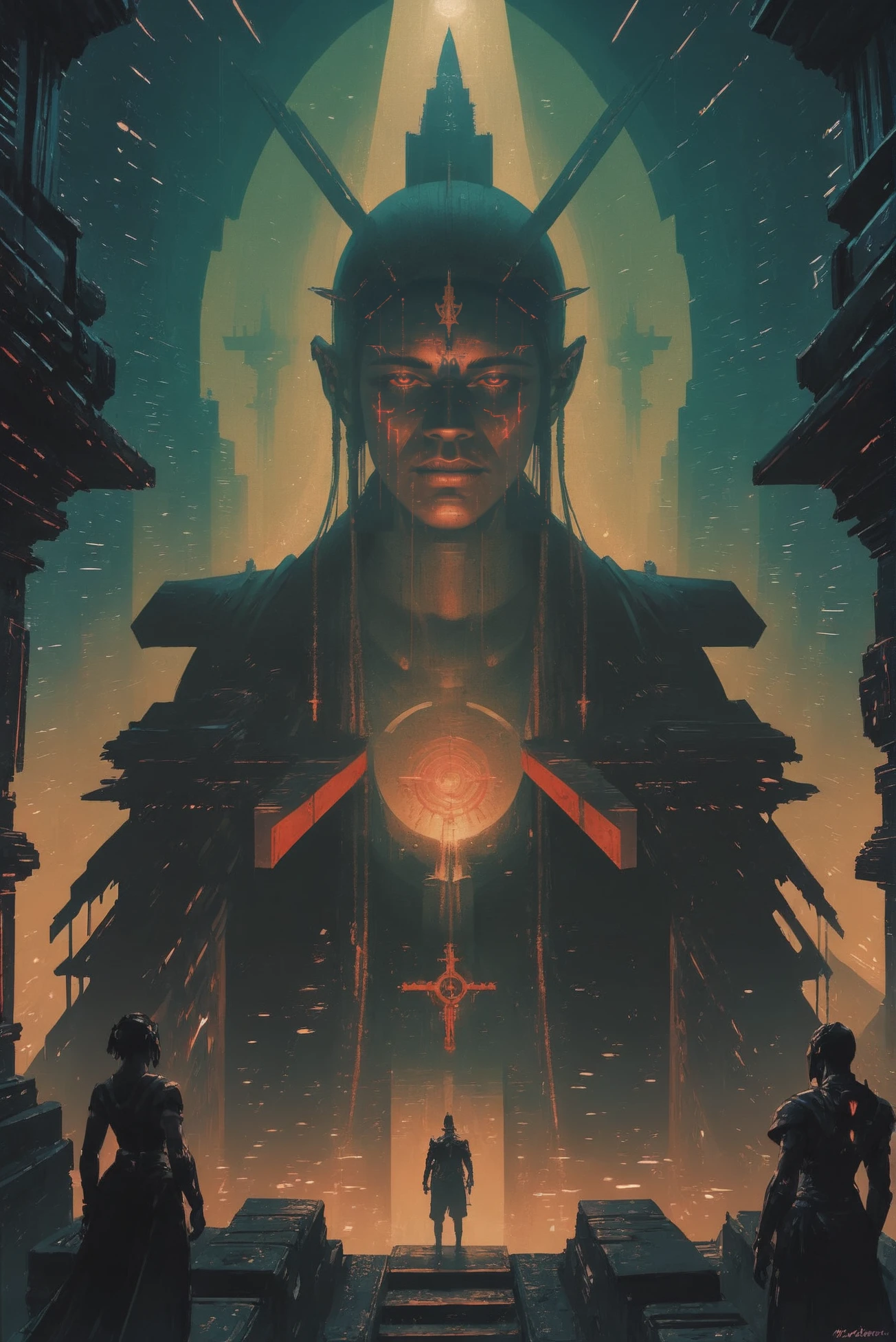 dynstopian cyberpunk, Forgotten God's Shrine<lora:EnvyStarlightDystopianCyberpunk01:1>