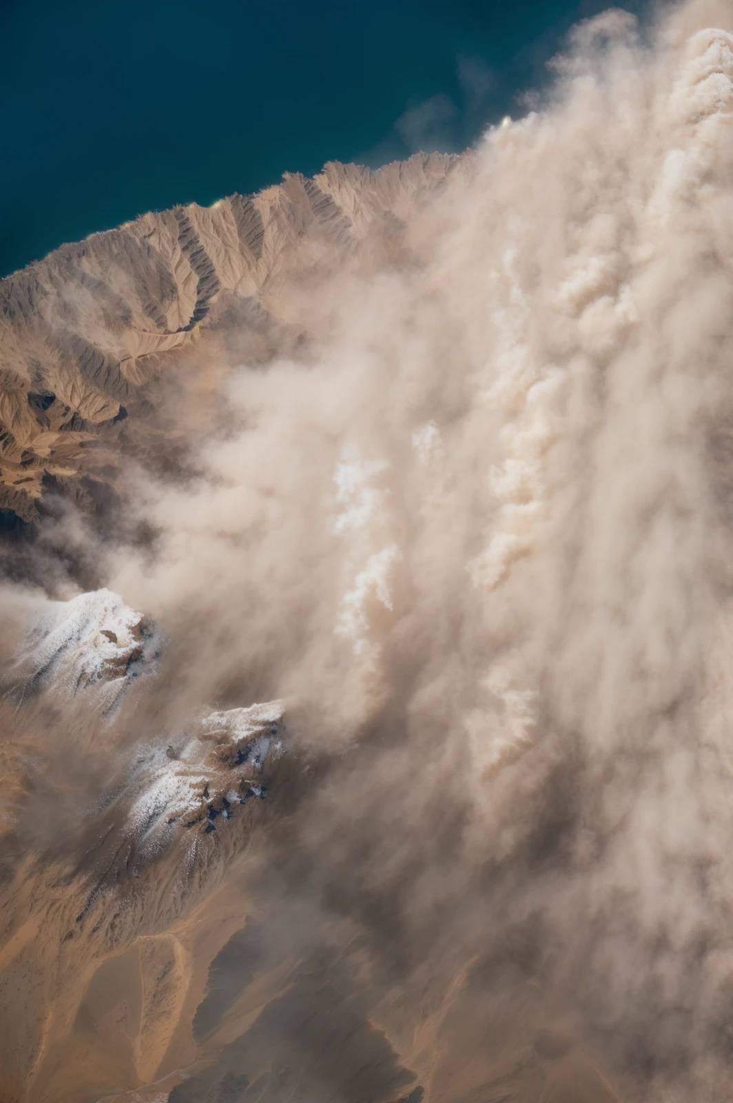 nasa3sat, satellite photograph, mountains, dessert, dust and haze