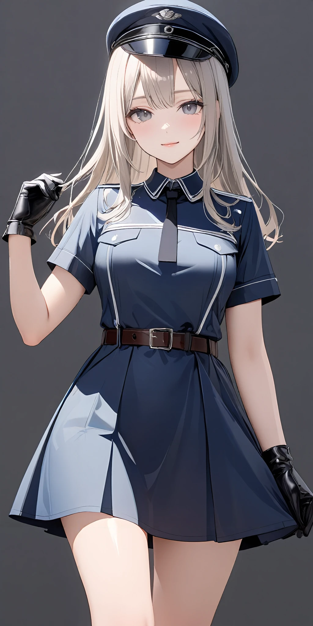 masterpiece,ultra-detailed,best quality,8K,illustration,cute face,clean skin ,shiny hair,woman,middle breasts,simple background,cowboy shot
<lora:military uniform_XL_V1.0:1> jyojifuku, m dress, gloves, boots, belt, hat
