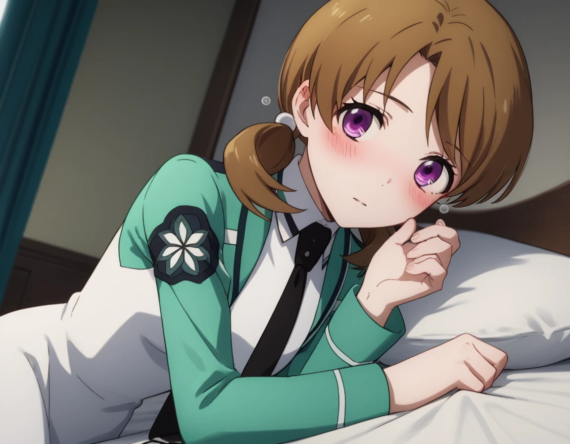 score_9, score_8_up, score_7_up, source_anime,
honokamitsui, <lora:honoka-mitsui-s2-ponyxl-lora-nochekaiser:1>,
honoka mitsui, bangs, brown hair, twintails, purple eyes, low twintails,
long sleeves, dress, school uniform, pantyhose, necktie, white dress, black necktie,
indoors, bed, bed room, on side, blush, drunk,
solo, dutch angle, looking at viewer, cowboy shot,