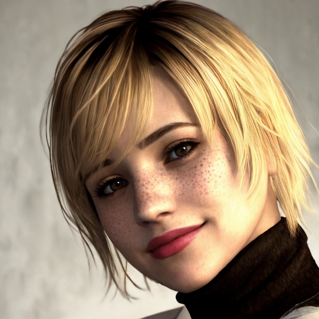 masterpiece, photoreal, detailed, high quality, 1girl, heathersh3, blonde hair, short hair, freckles, brown eyes, lips, young, smile, realistic, sleeveless, vest, turtleneck, wristband, filmgrain, noise, portrait, <lora:SH3_Heather_Manson_by_vinrax:1>
