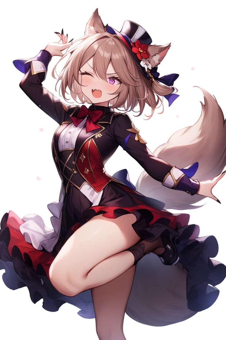<lora:liberte:0.7>,liberte,1girl,solo,white background,simple background,wolf ears,dancing,pas de deux,, masterpiece, best quality, very aesthetic, absurdres