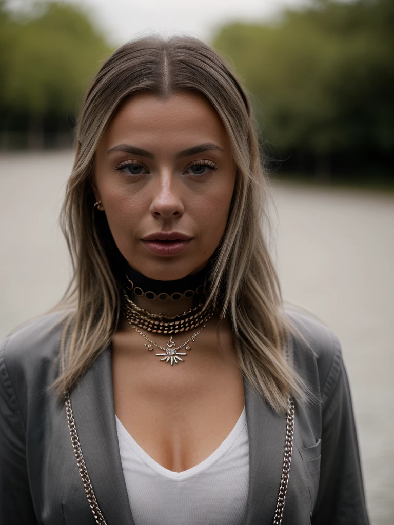 Realistic photo of a beautiful c0r1nn4k woman,1girl, solo, long hair, looking at viewer, smile, blue eyes, blonde hair, jewelry, closed mouth, choker, necklace, lips, grey eyes, eyelashes, portrait, close-up,realistic, professional Photography, Photorealistic, detailed, RAW, analog, sharp focus, 8k, HD, DSLR, high quality, Fujifilm XT3, film grain, award winning, masterpiece<lora:c0r1nn4k:1.0>