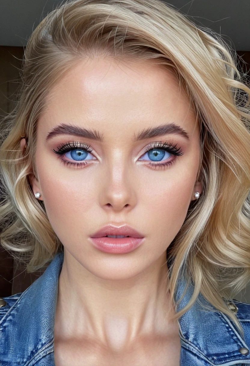 Alla, wearing jacket, parted lips, eyeliner, makeup, blue eyes, upper body, 8k, ultra detailed, ultra realistic