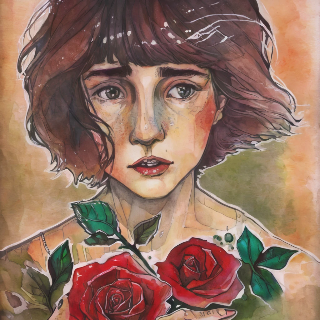 drawix14 portrait of a beautiful girl with a rose<lora:drawix14:1>