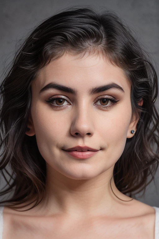 DEN_leelookat_SG,
(headshot:1.2) portrait on a (plain grey background:1.2), (headshot:1.2), (face focus:1.1), windswept chaotic hair, soft lighting, low contrast, low saturation,
bokeh, f1.4, 40mm, photorealistic, raw, 8k, textured skin, skin pores, intricate details <lora:epi_noiseoffset2:1>, epiCRealism
