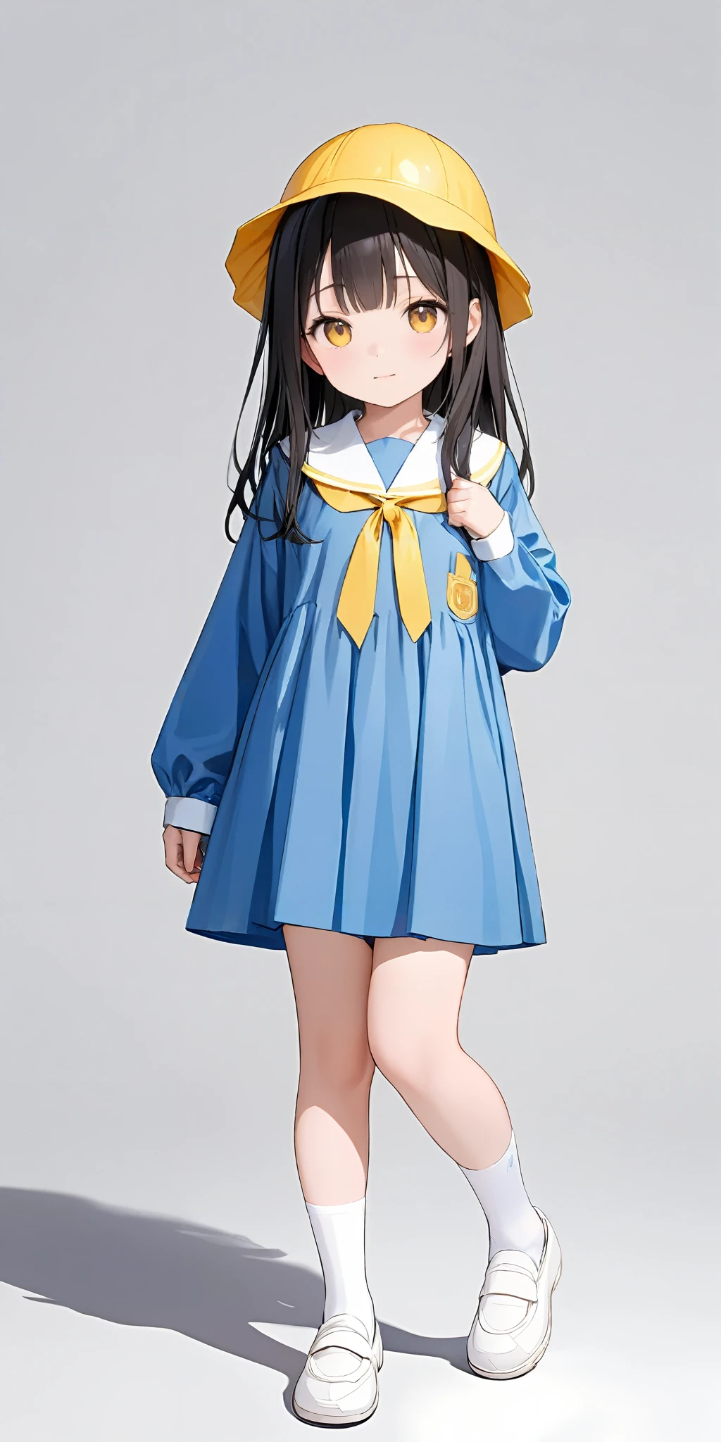 masterpiece,ultra-detailed,best quality,8K,illustration,cute face,clean skin ,shiny hair,girl,simple background
<lora:add-detail-xl:1> <lora:youchien_XL_V1.0:1> jyojifuku, blue dress, yellow school hat,white socks,white shoes