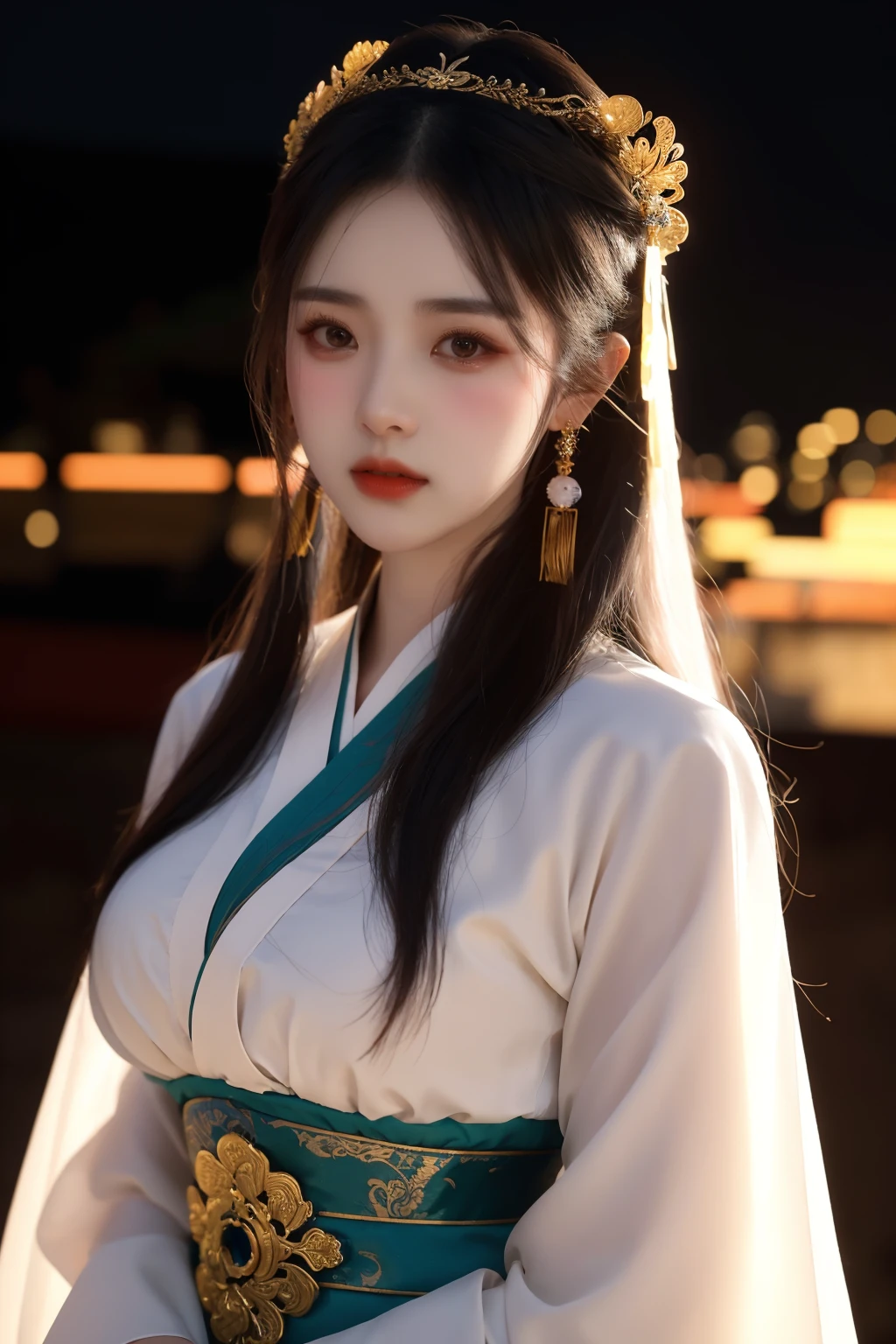 wuxia heroine,beautiful Chinese woman in traditional Samuri costume,temple background,detailed,realistic,detailed face,pov,cinematic lighting,dark theme,headdress,earrings,hanfu,sheer fabric,giant breasts,
<lora:yuyu鱼鱼:0.6>,<lora:fengchangé£è£³_1.5:0.3>,rim light,night,<lora:ccmakeupå¦å®¹:0.7>,