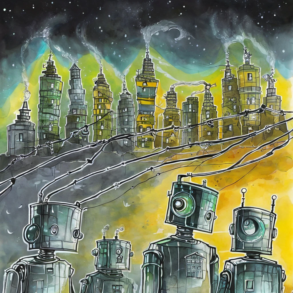 drawix14 surrealistic robots  city<lora:drawix14:1>