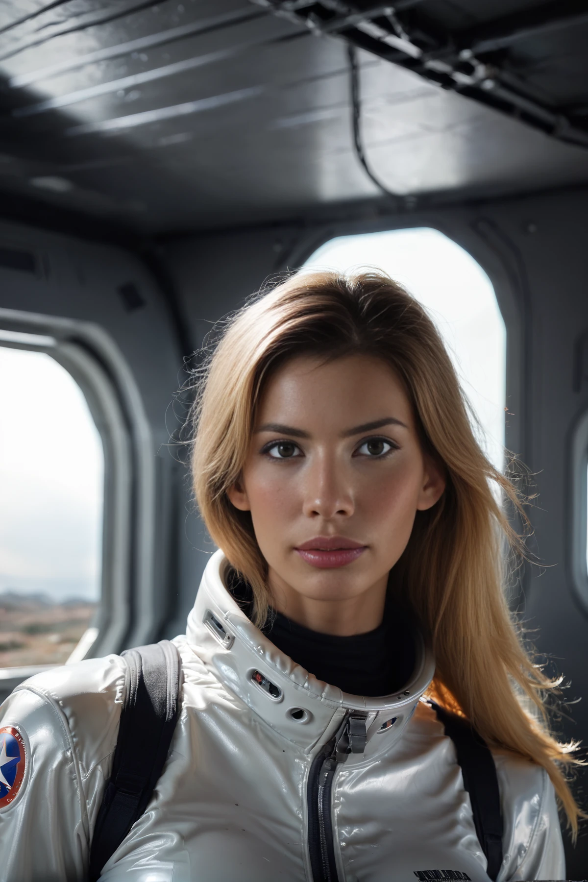 score_9, score_8_up, score_7_up, (claudia photodromm:1.2),  1girl, solo, long  blonde hair,  looking at viewer, blush, large breasts,  spacesuit, inside spaceship, window, stars, godrays, lens flare,  , , brown eyes,  blurry, lips, ,, , blurry background,  , <lora:clphd_pony_v2:1>