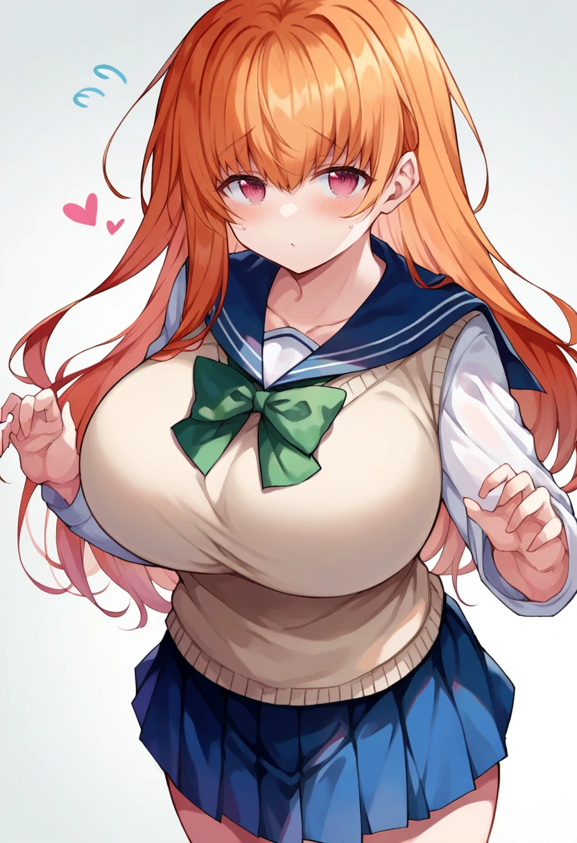 RanmaChan, Red hair, Braided hair, blue eyes, detailed eyes, big breasts bouncing, whole body, huge and soft breasts, Breasts undress, bare breasts, NSFW, bouncing breast