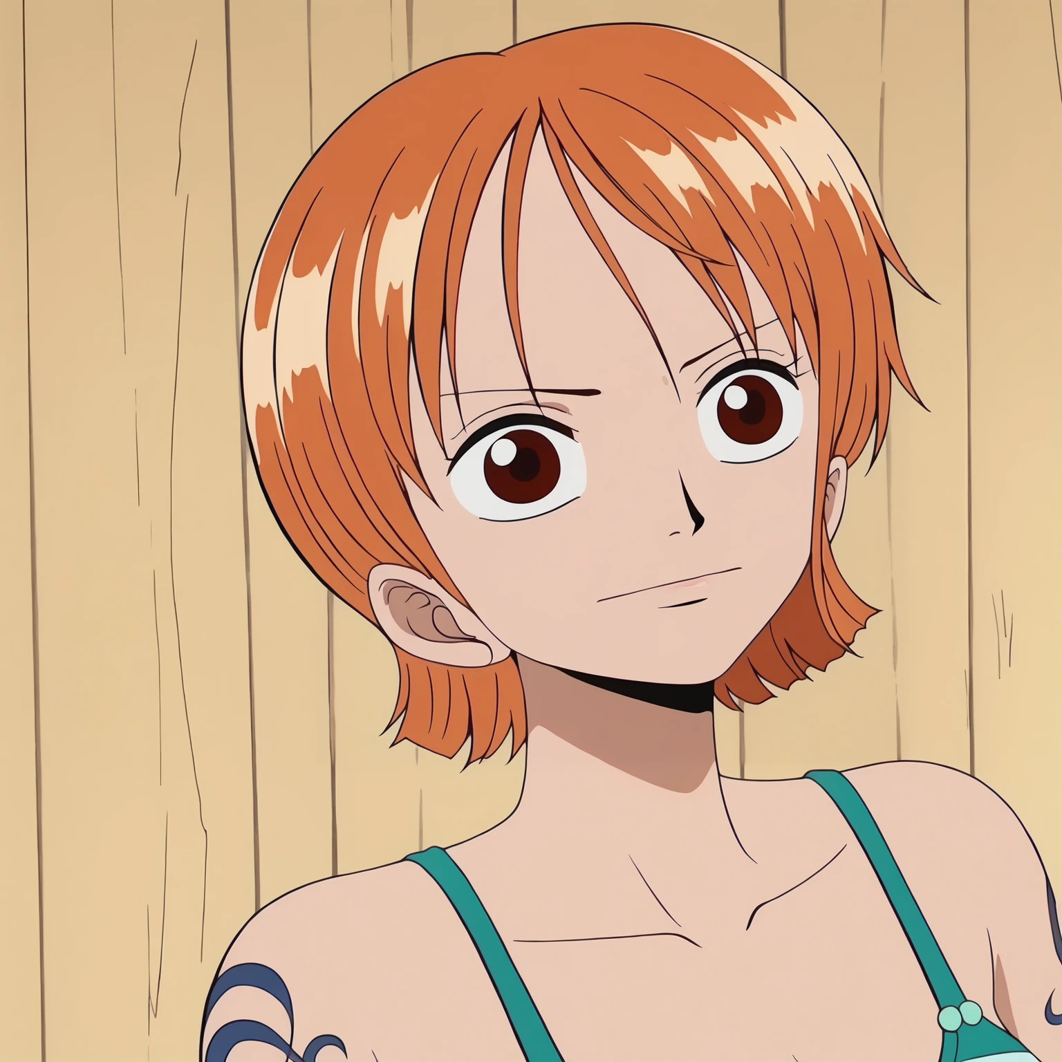 <lora:NamiXLpony001>,
solo,
Nami,1girl,orange hair,brown eyes,
short hair,