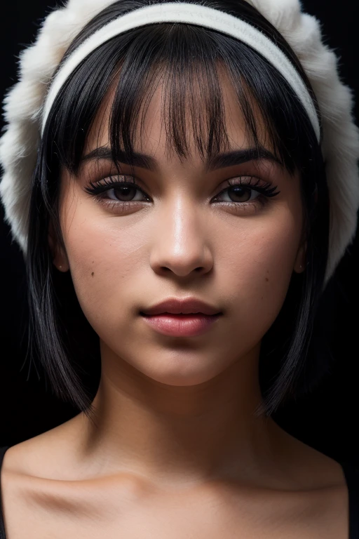 DEN_urbabydollxo_OF,
(headshot:1.2) portrait on a (plain black background:1.2), (headshot:1.2), (face focus:1.1), (facing the camera:1.2), Head in the centre, (eye contact:1.3), (intense stare:1.1), mouth open, (facing straightforward:1.2), (forward facing:1.1), Head, face, Head focus, Head tilted down, looking slightly up at the camera,
bokeh, f1.4, 40mm, photorealistic, raw, 8k, textured skin, skin pores, intricate details  <lora:epi_noiseoffset2:1>, epiCRealism