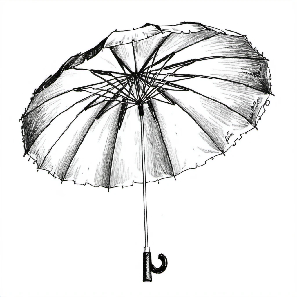 a black and white drawing of a umbrella <lora:Drawings2-000003:0.7>