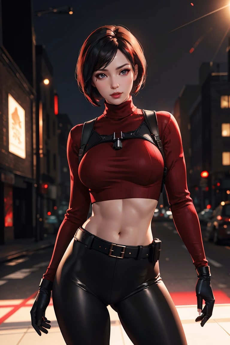 masterpiece, best quality, Ray tracing, hdr, volumetric lighting,
 <lora:AdaWong_ResidentEvil_FefaAIart:0.8>, ada wong, black eyes,
red sweater, turtleneck, harness, pantyhose, black gloves, belt,