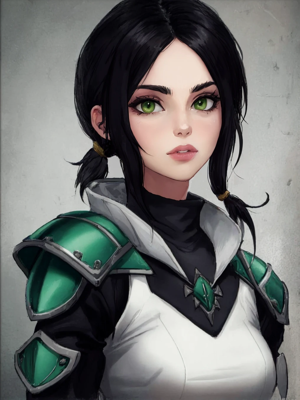solo, 1girl, armor, magic, black hair, green eyes, portrait
<lora:vempire:1>, best quality, highres